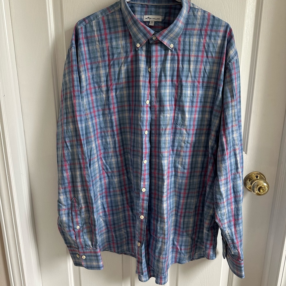 Peter Millar Blue and Pink Casual Button Down Shirt